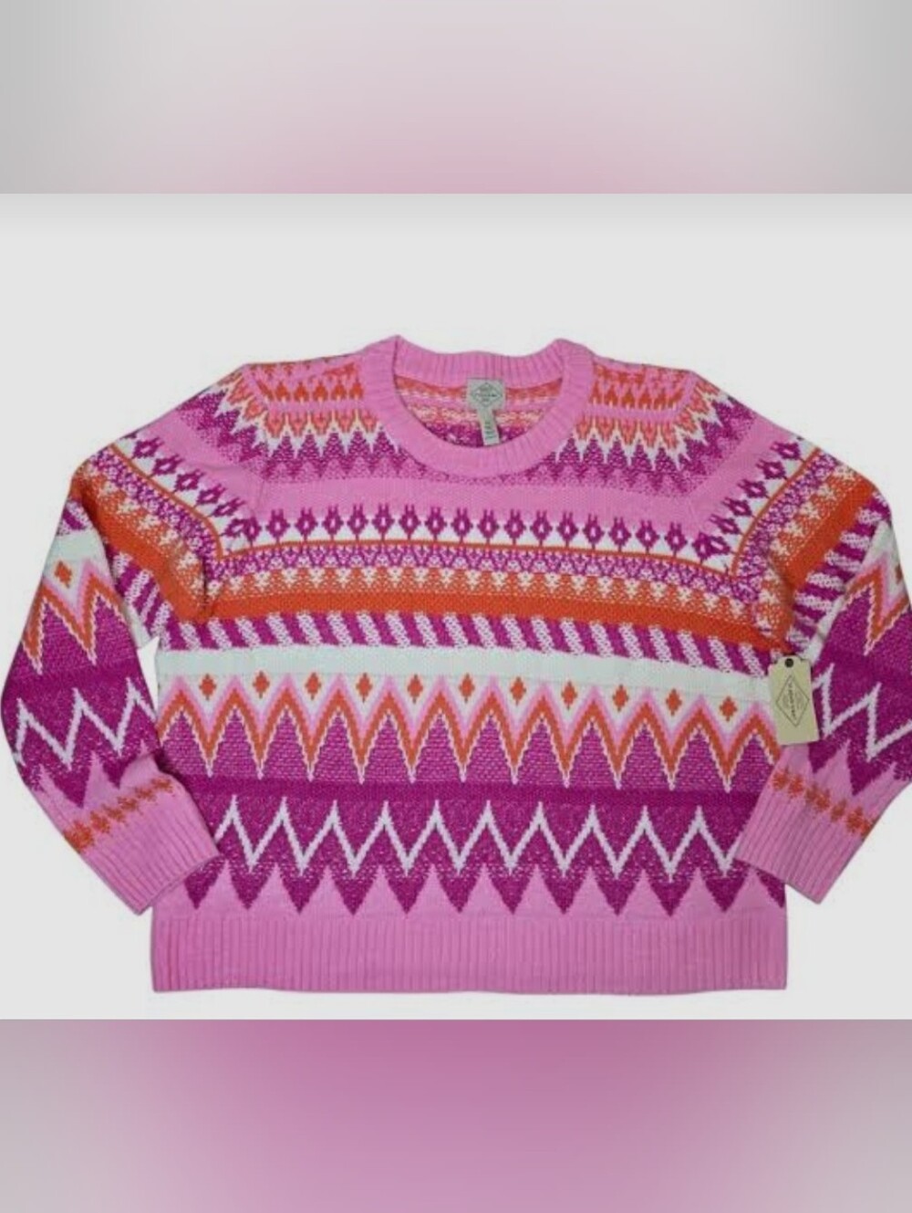 Pink Patterned Fair Isle Crewneck Sweater